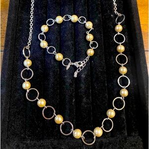 Sterling silver and pearl necklace and bracelet set